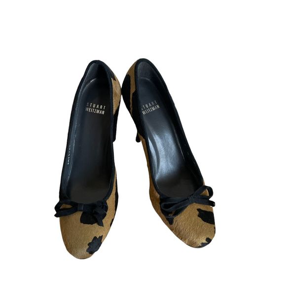 Stuart Weitzman Tan & Black Holstein Calf Hair Suede trim Round Toe Stiletto Hee - Picture 9 of 11